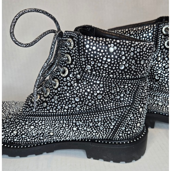 Forever Womens Black Rhinestone Studded Combat Boots Lace Up Size 10 - Picture 8 of 8